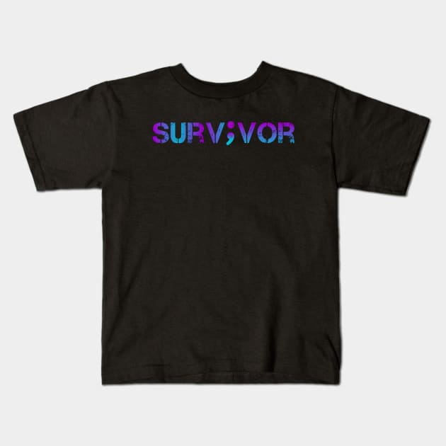 Mental Health Awareness - Survivor Semicolon Teal & Purple Vintage Gradient Kids T-Shirt by Inspire Enclave